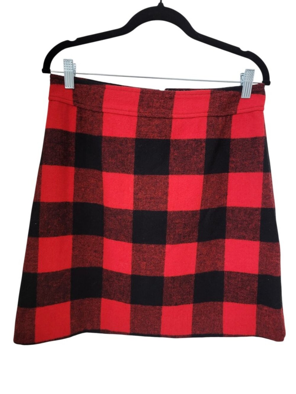 J. Crew Size 8 Red & Black Buffalo Check Plaid Wool Blend A-Line Skirt